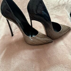 Casadei Black and Brown Croc-Embossed Heels